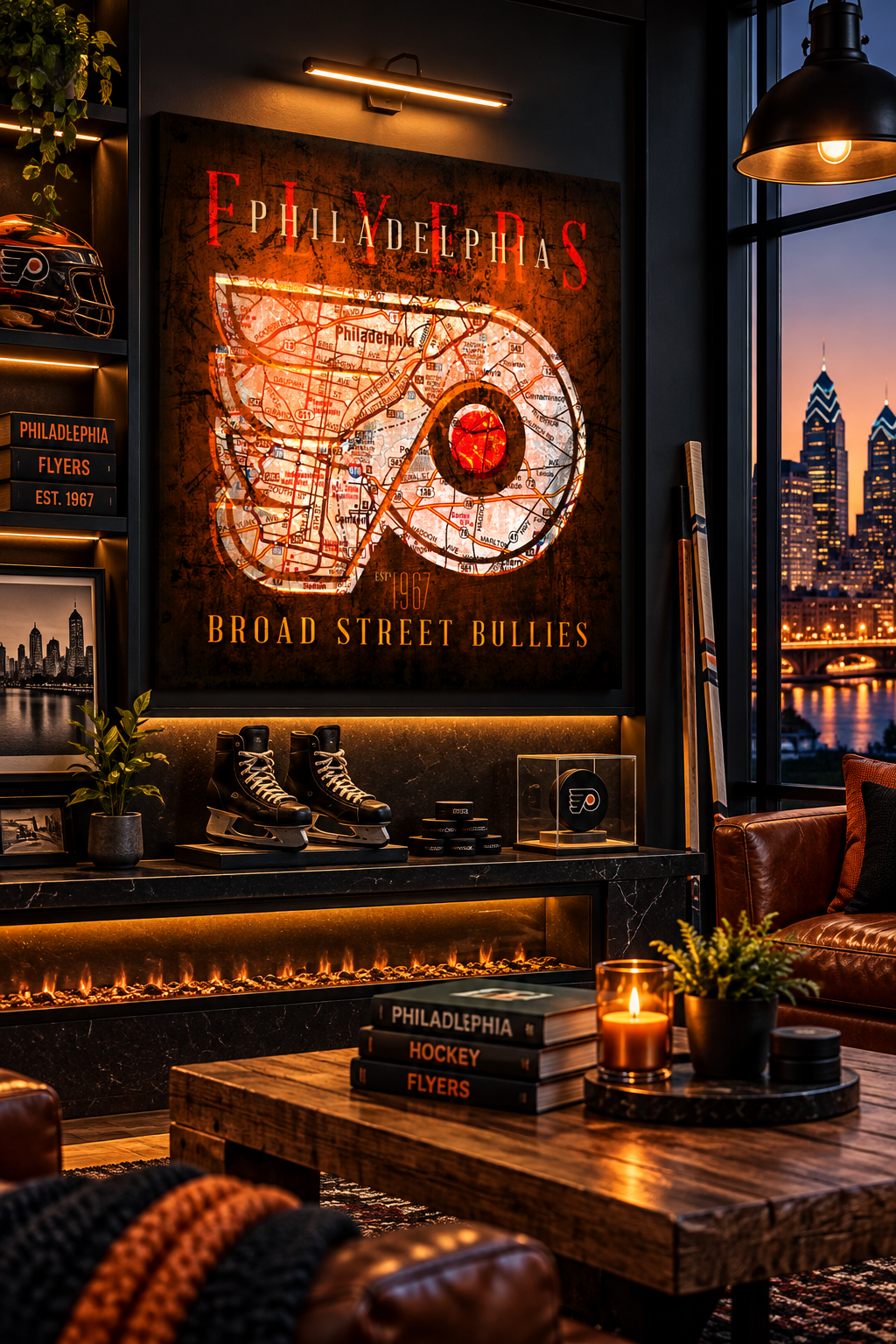 Philadelphia Flyers Canvas Wall Art | Vintage Philadelphia City Map, Flyers Logo & Broad Street Bullies Hockey Decor