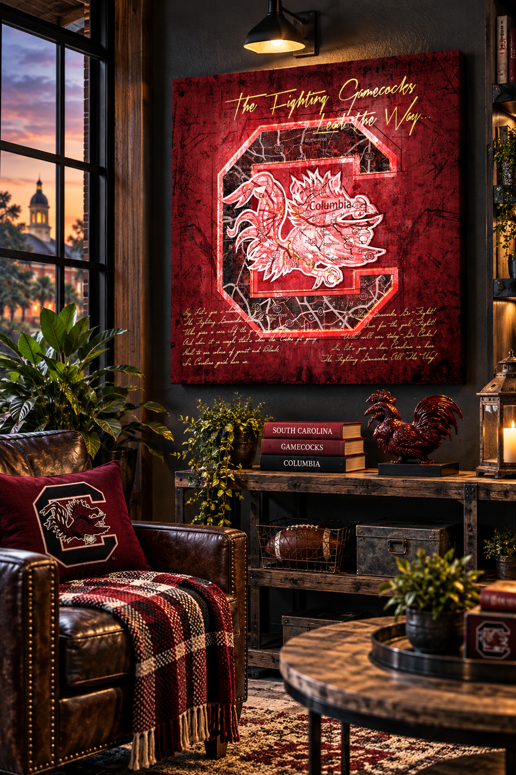South Carolina Gamecocks Canvas Wall Art | Vintage Columbia Map & Fight Song