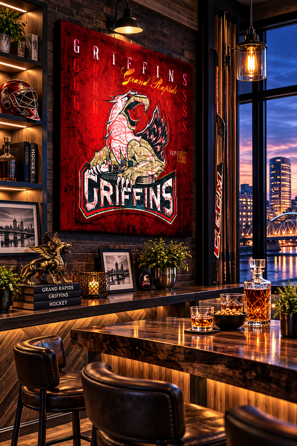 Grand Rapids Griffins Wall Art | Vintage Grand Rapids City Map Hockey Canvas Print
