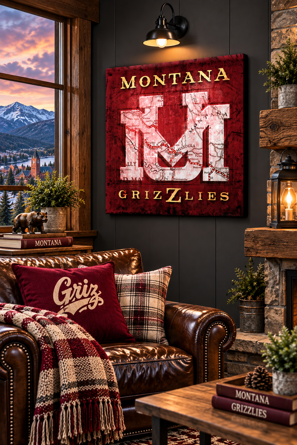 Montana Grizzlies Canvas Wall Art | Vintage Missoula Map & UM Football Decor