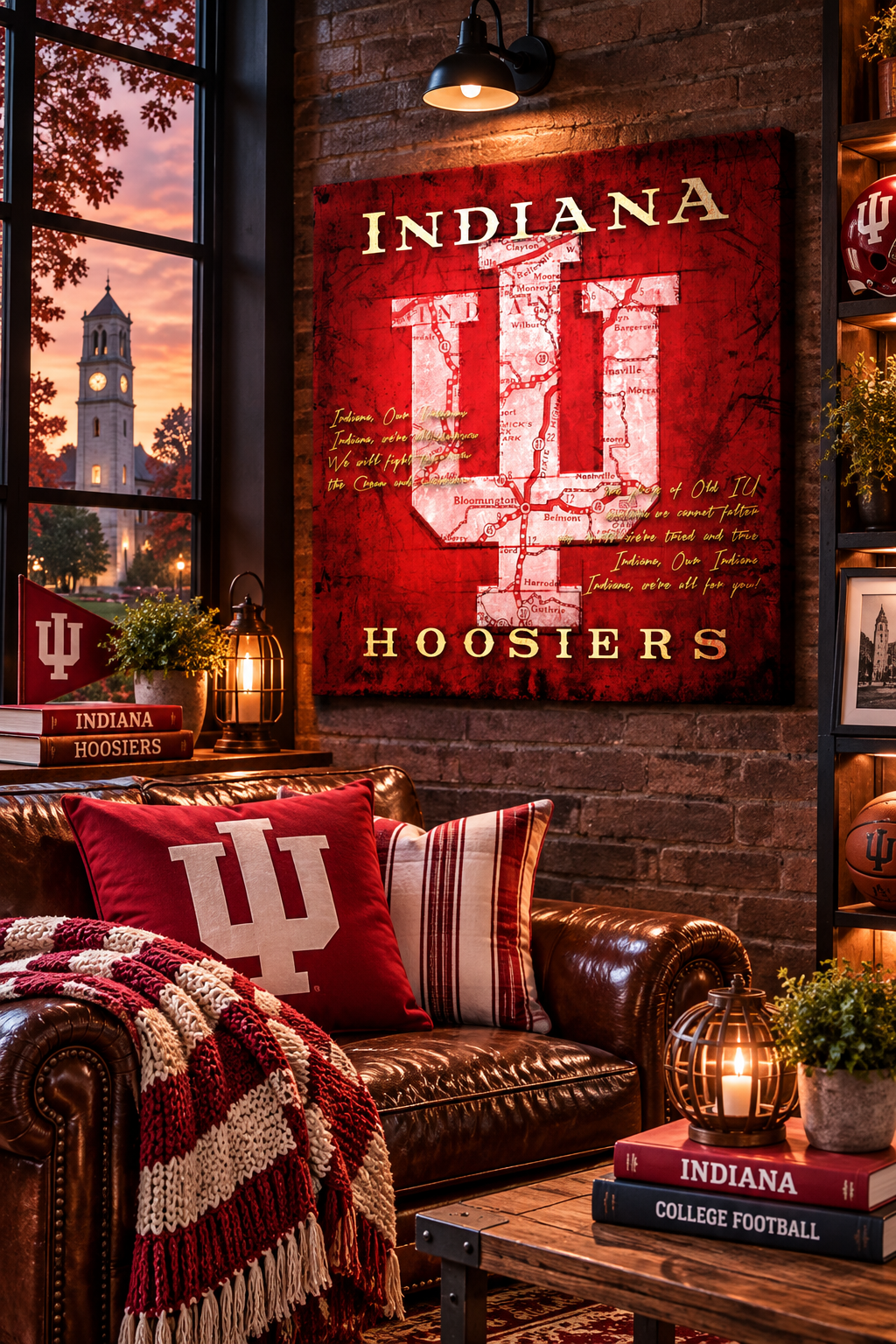 Indiana Hoosiers Canvas Wall Art | Vintage Bloomington Map & IU Fight Song | Indiana University Decor