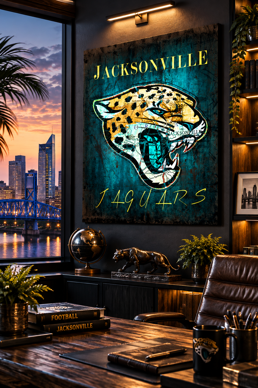 Jacksonville Jaguars Canvas Wall Art | Vintage Jacksonville City Map Football Decor