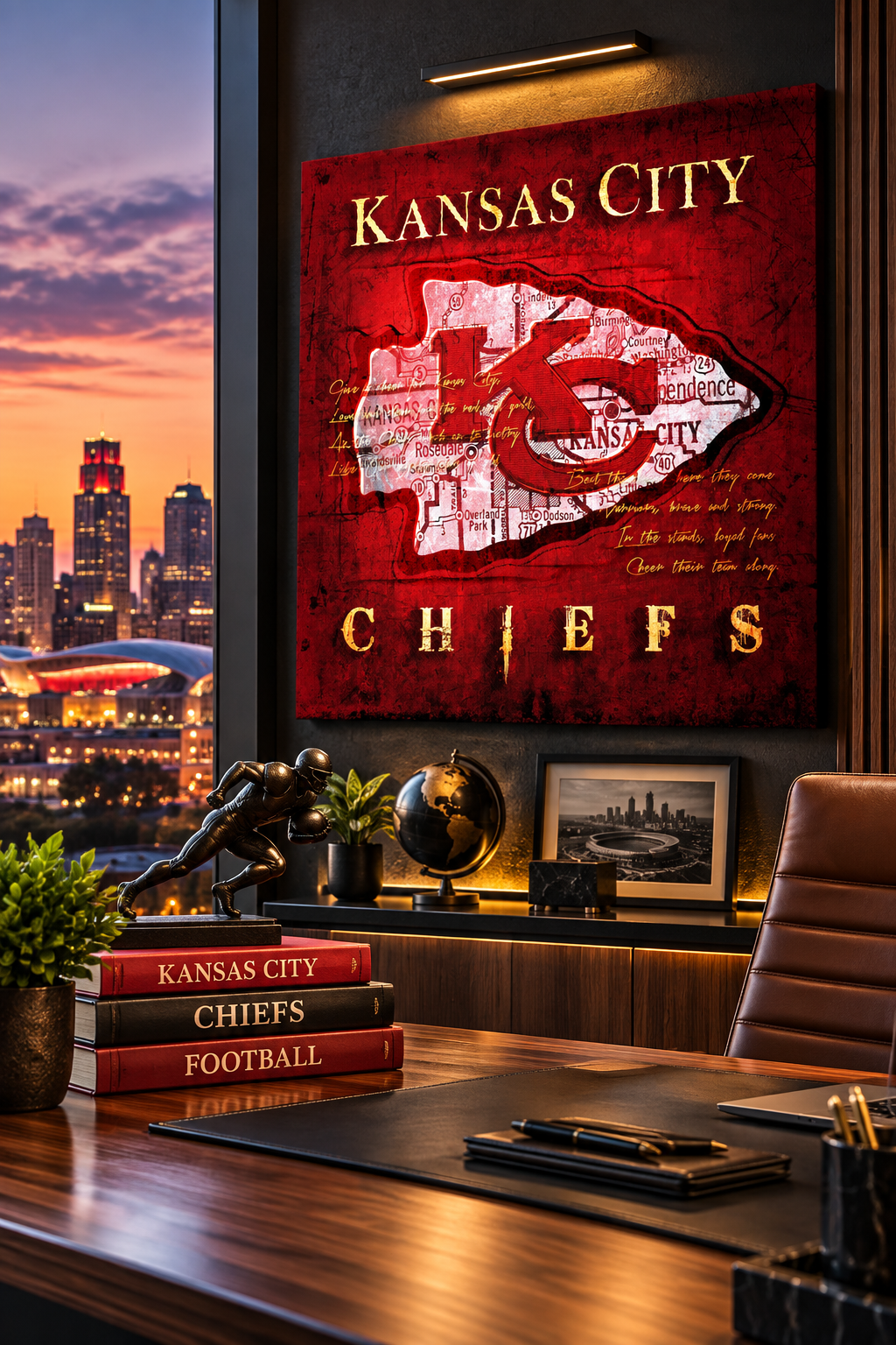 Kansas City Chiefs Wall Art | Vintage Kansas City Map NFL Football Canvas with Fight Song Lyrics