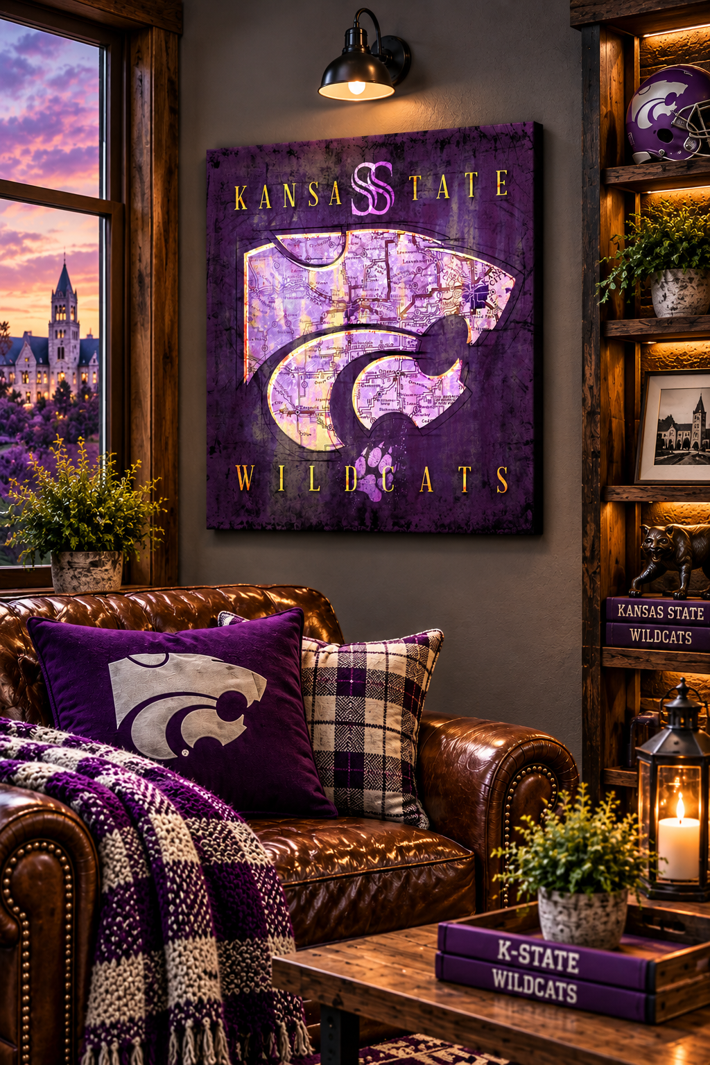Kansas State Wildcats Canvas Wall Art | Vintage Manhattan Map & K-State Football Decor