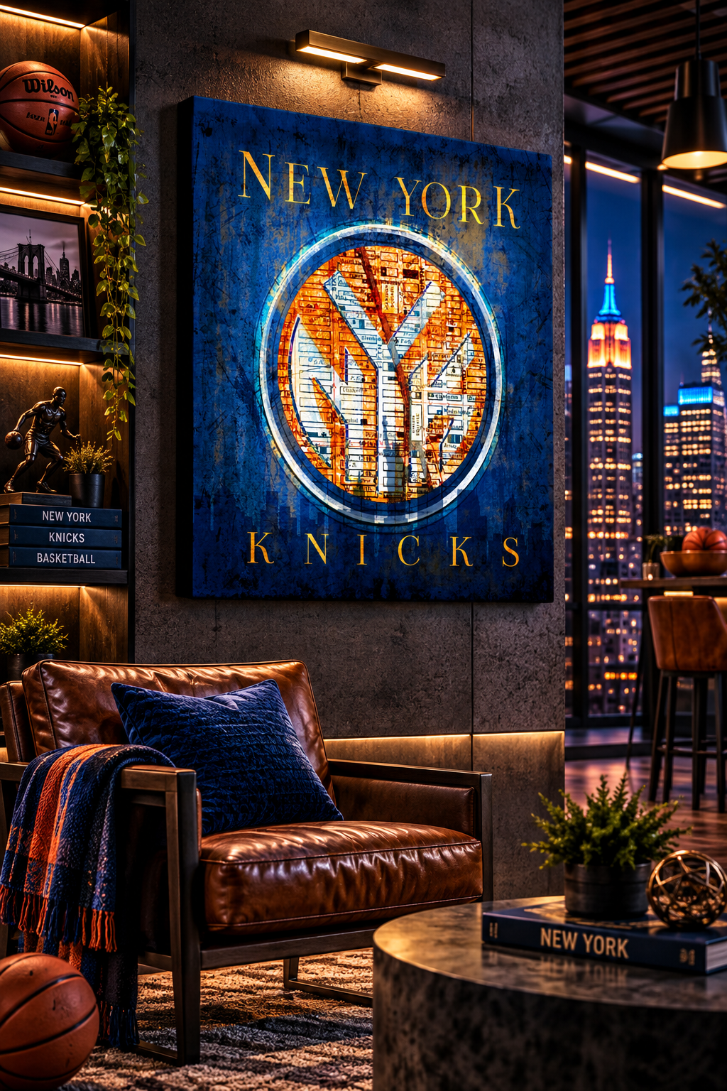 New York Knicks Canvas Wall Art | Vintage NYC City Map | Basketball Man Cave Decor
