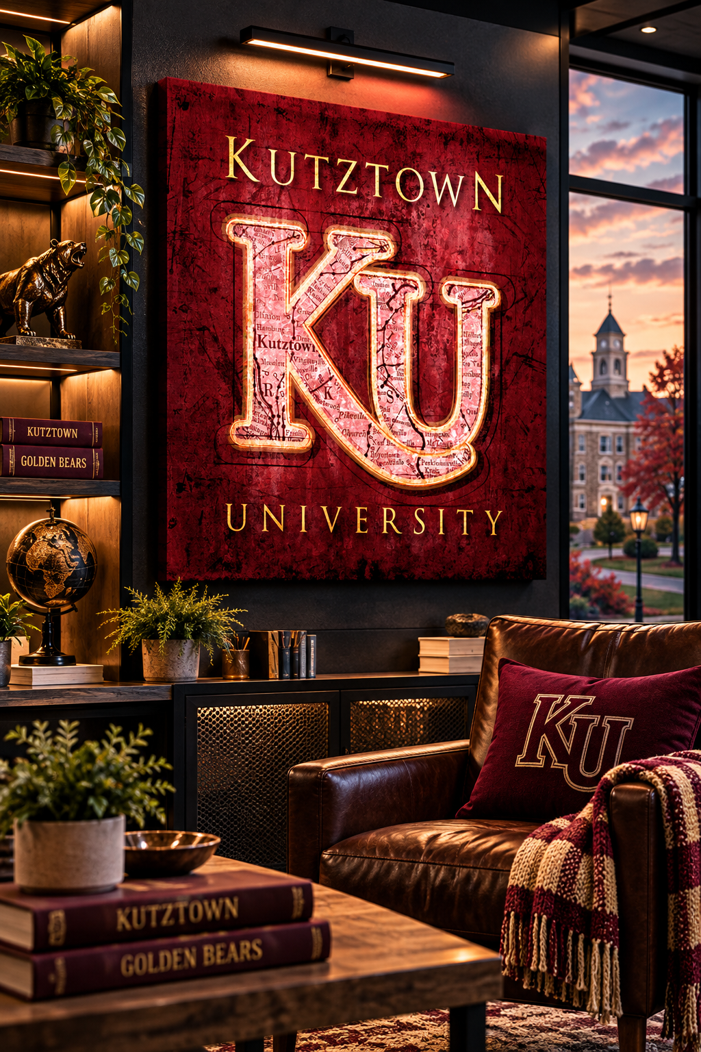 Kutztown University Golden Bears Canvas Wall Art | Vintage Kutztown PA Map & KU Monogram
