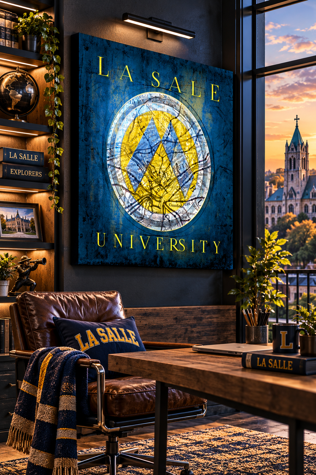 La Salle University Explorers Canvas Wall Art | Vintage Philadelphia Map & Blue Gold College Decor