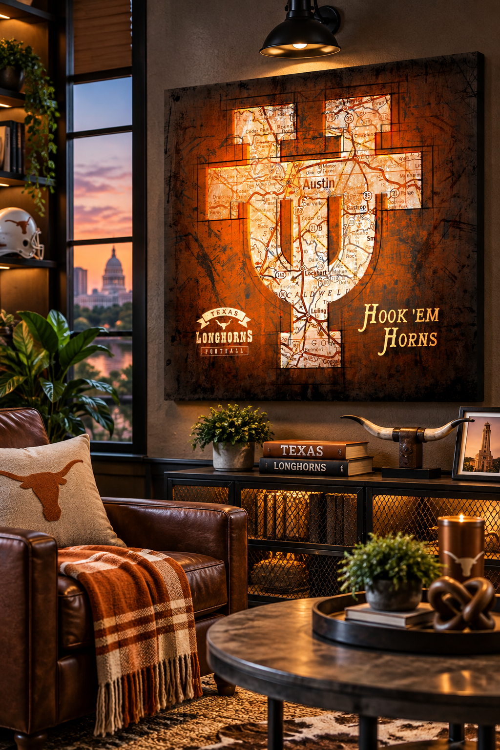 Texas Longhorns Canvas Wall Art | Vintage Austin Map UT Monogram & Football Decor