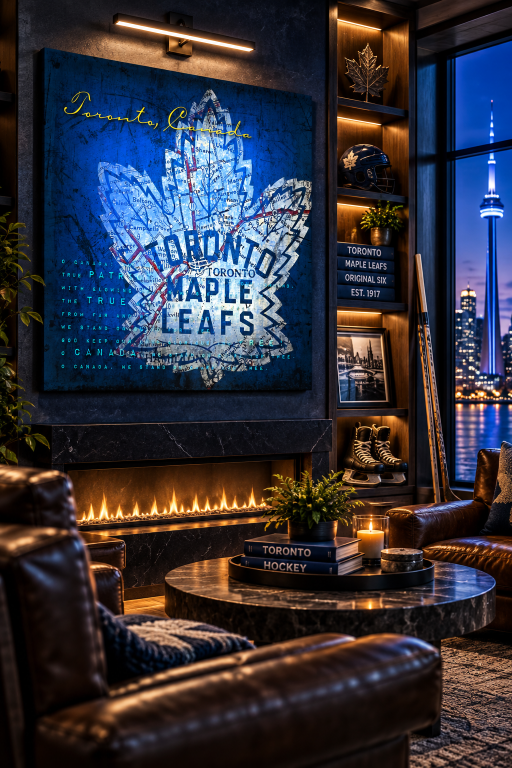 Toronto Maple Leafs Canvas Wall Art | Vintage Toronto City Map, Maple Leaf Logo & Original Six Hockey Decor