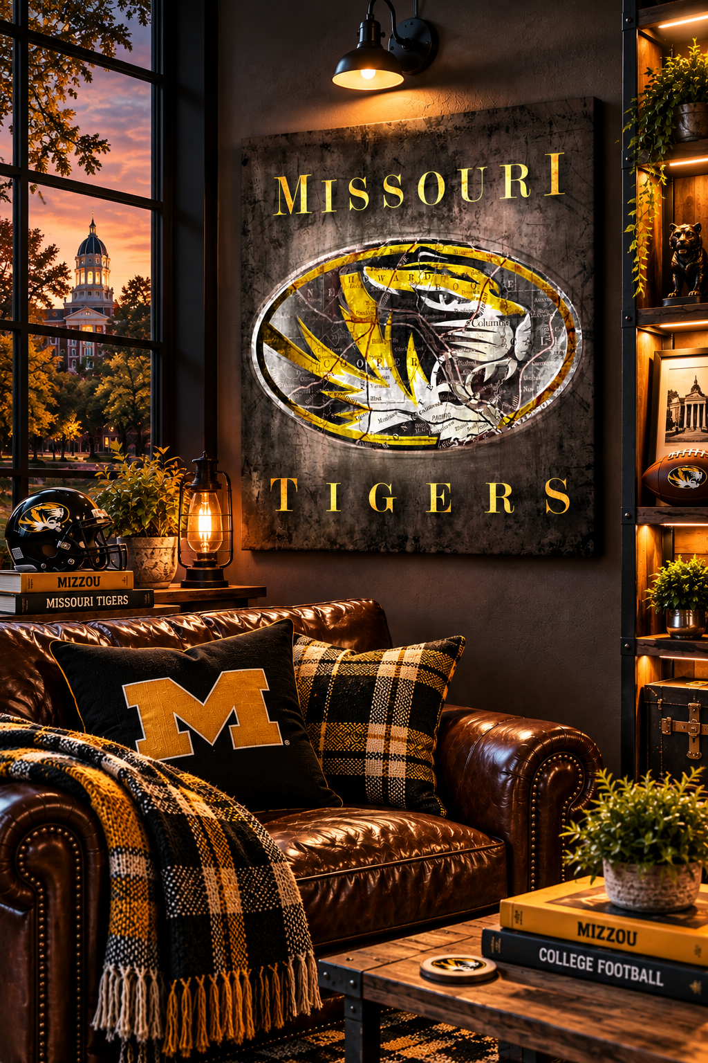 Missouri Tigers Canvas Wall Art | Vintage Columbia Map & Mizzou Football Decor