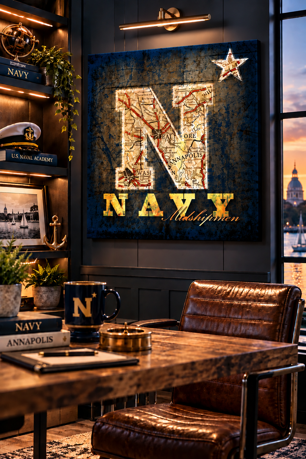 Navy Midshipmen Canvas Wall Art | Vintage Annapolis Map & Naval Academy Football Decor