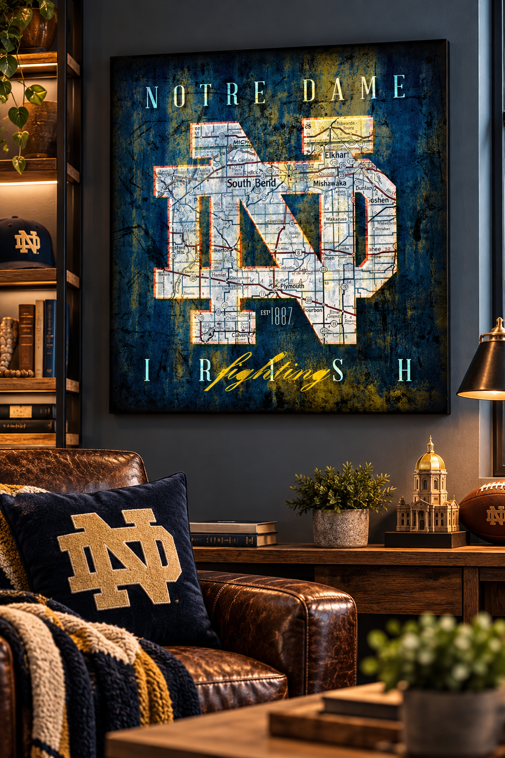 Notre Dame Wall Art | Vintage South Bend Map Canvas