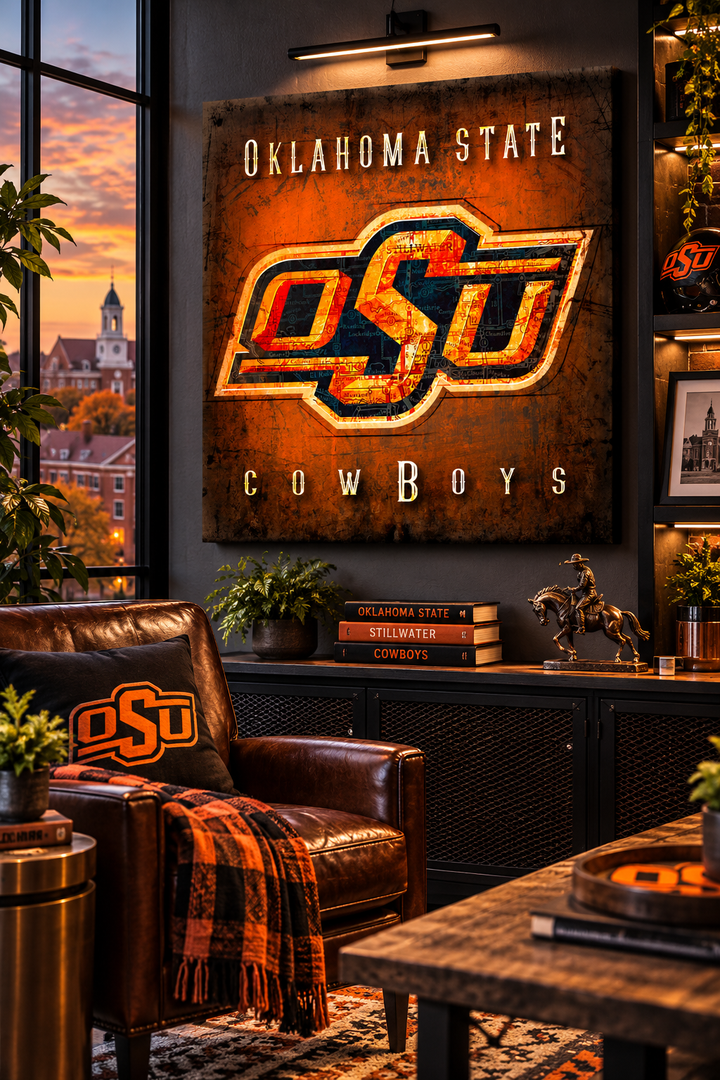 Oklahoma State Cowboys Canvas Wall Art | Vintage Stillwater Map & OSU Football Decor
