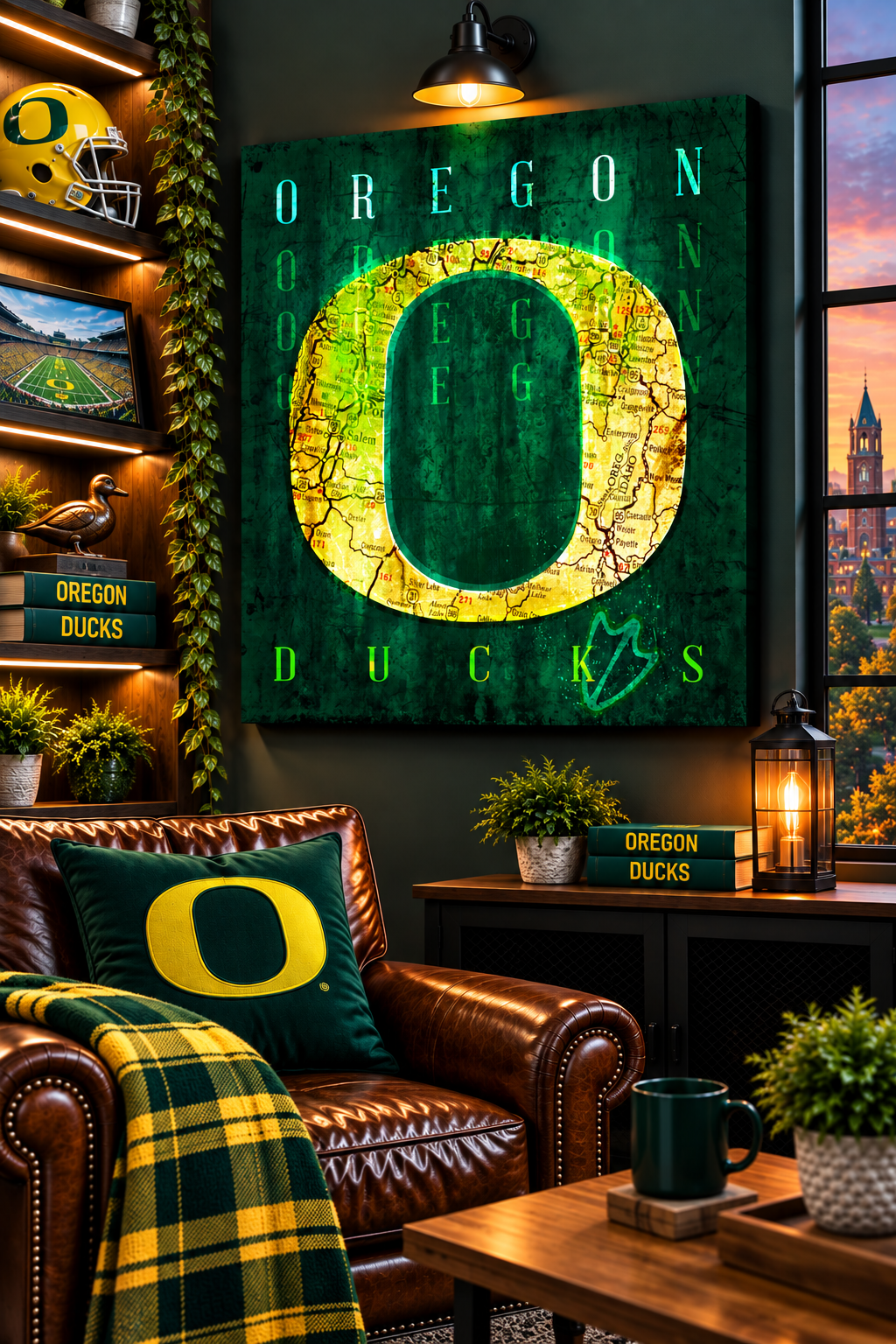 Oregon Ducks Canvas Wall Art | Vintage Eugene Oregon Map | University of Oregon Football Decor