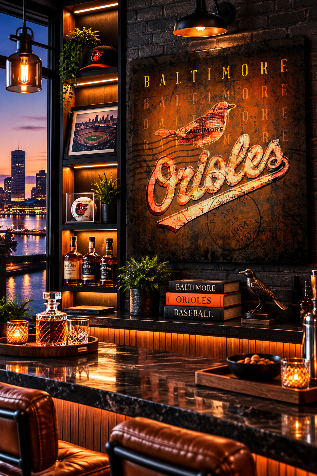 Baltimore Orioles Canvas Wall Art | Vintage Baltimore City Map, Oriole Bird & Baseball Design