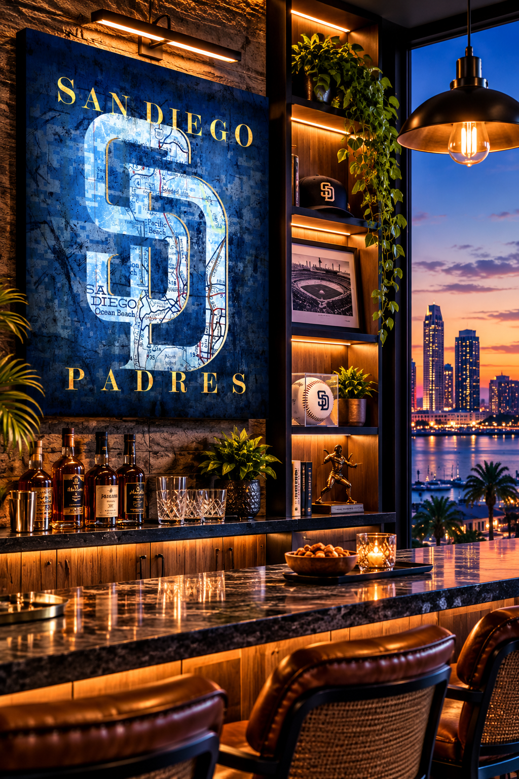 San Diego Padres Canvas Wall Art | Vintage San Diego City Map, Classic SD Logo & Baseball Design