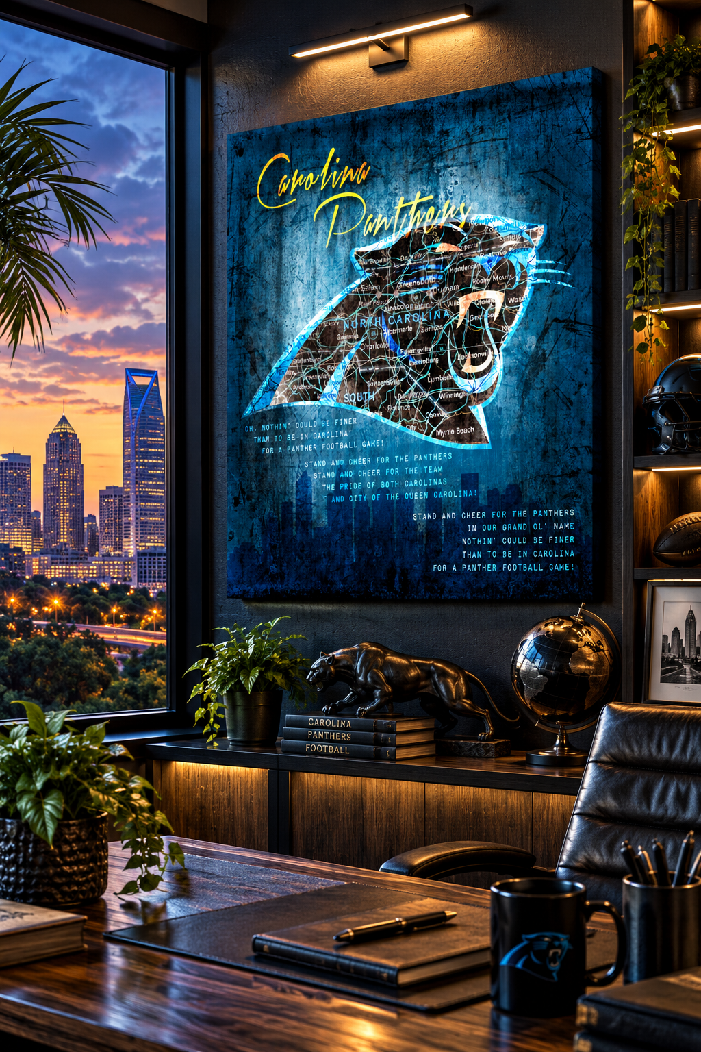 Carolina Panthers Canvas Wall Art | Vintage Carolina City Map Football Decor