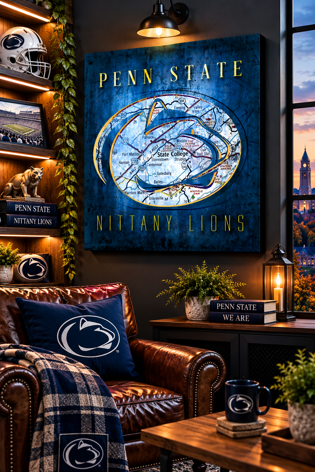 Penn State Nittany Lions Canvas Wall Art | Vintage State College PA Map | Penn State Football Decor & Alumni Gift