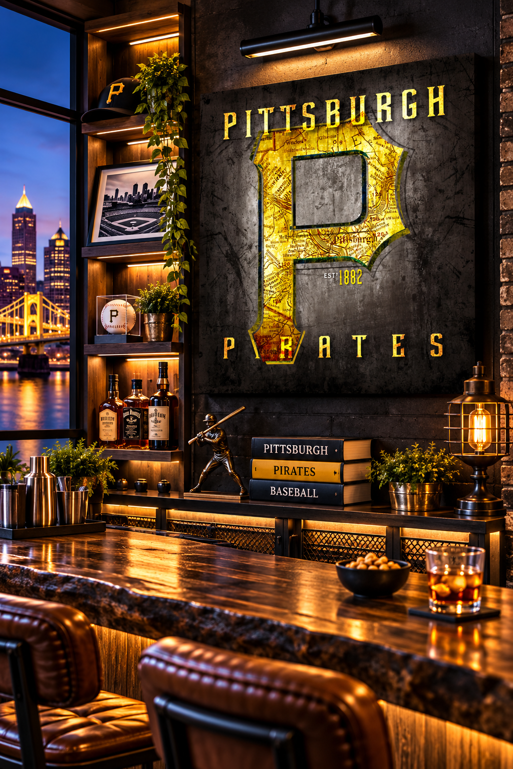 Pittsburgh Pirates Canvas Wall Art | Vintage Pittsburgh City Map & Gold P Baseball Design