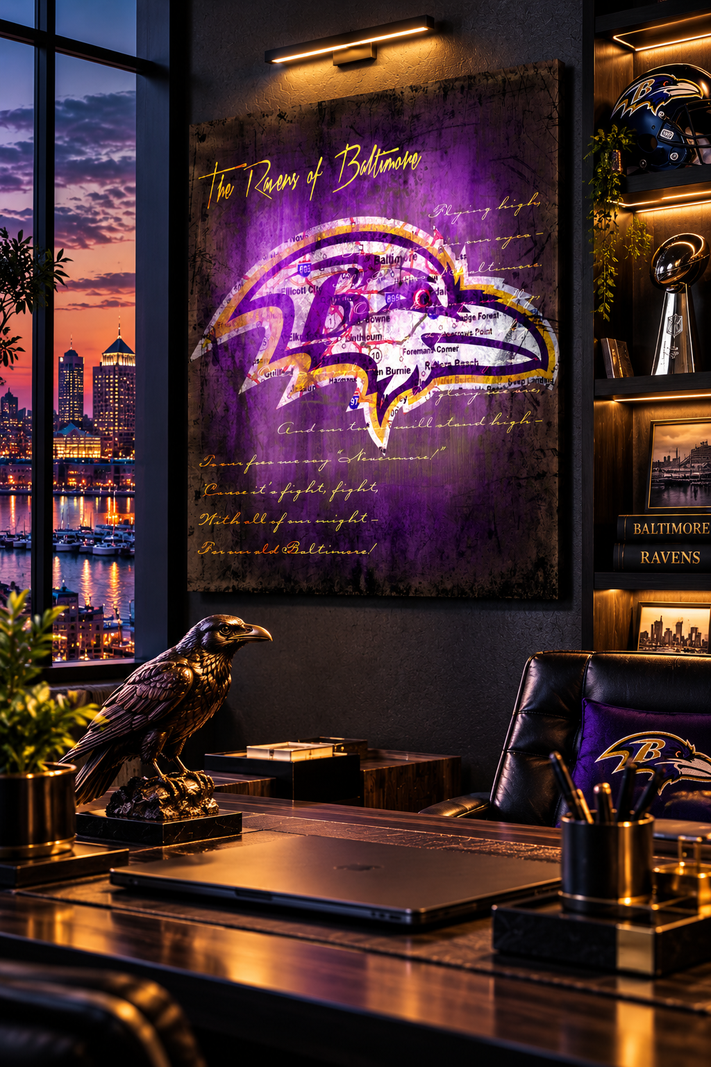 Baltimore Ravens Canvas Wall Art | Vintage Baltimore City Map Football Decor