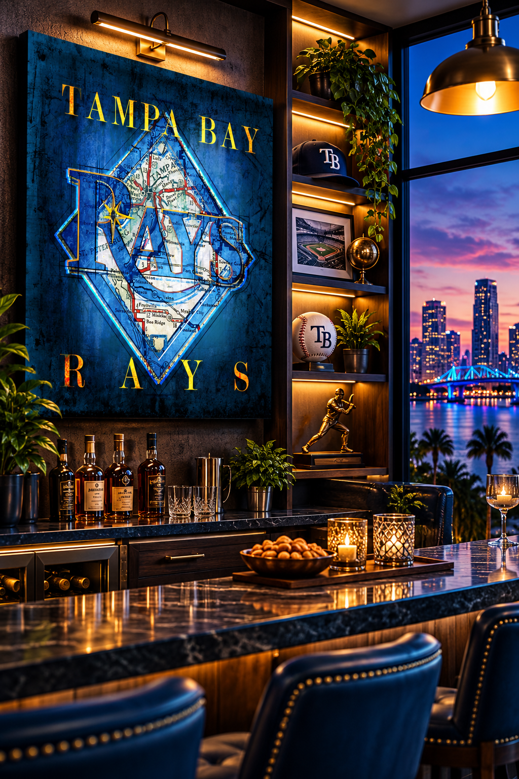 Tampa Bay Rays Canvas Wall Art | Vintage Tampa Bay City Map, Classic Rays Logo & Baseball Design