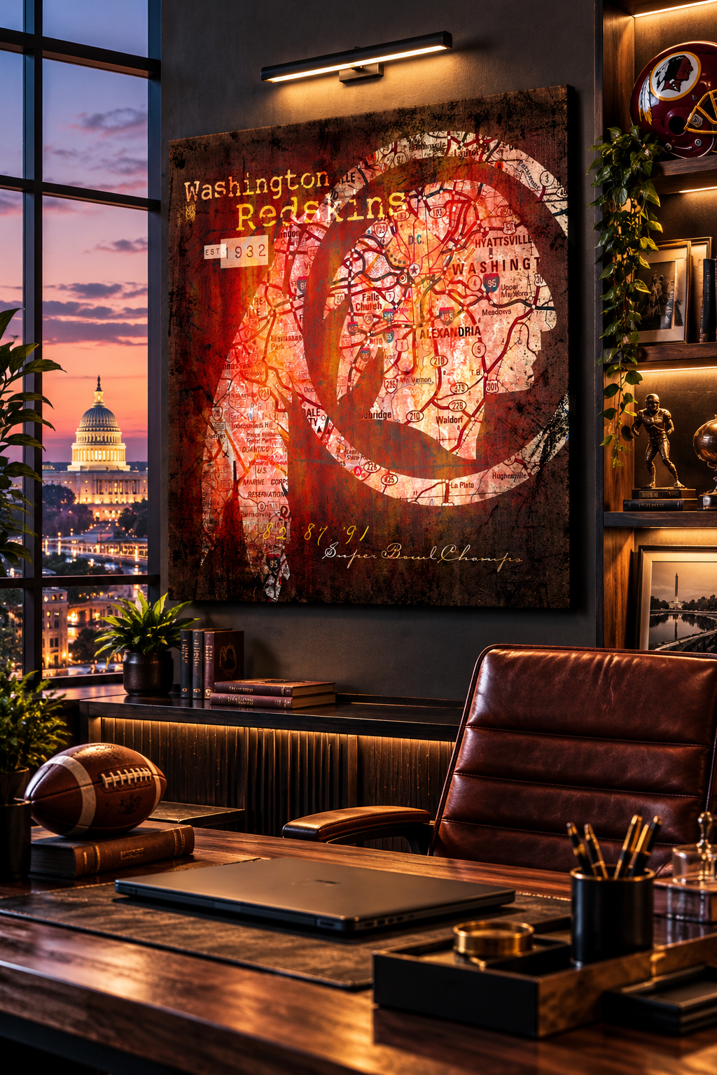 Washington Redskins Canvas Wall Art | Vintage Washington DC Map Football Decor
