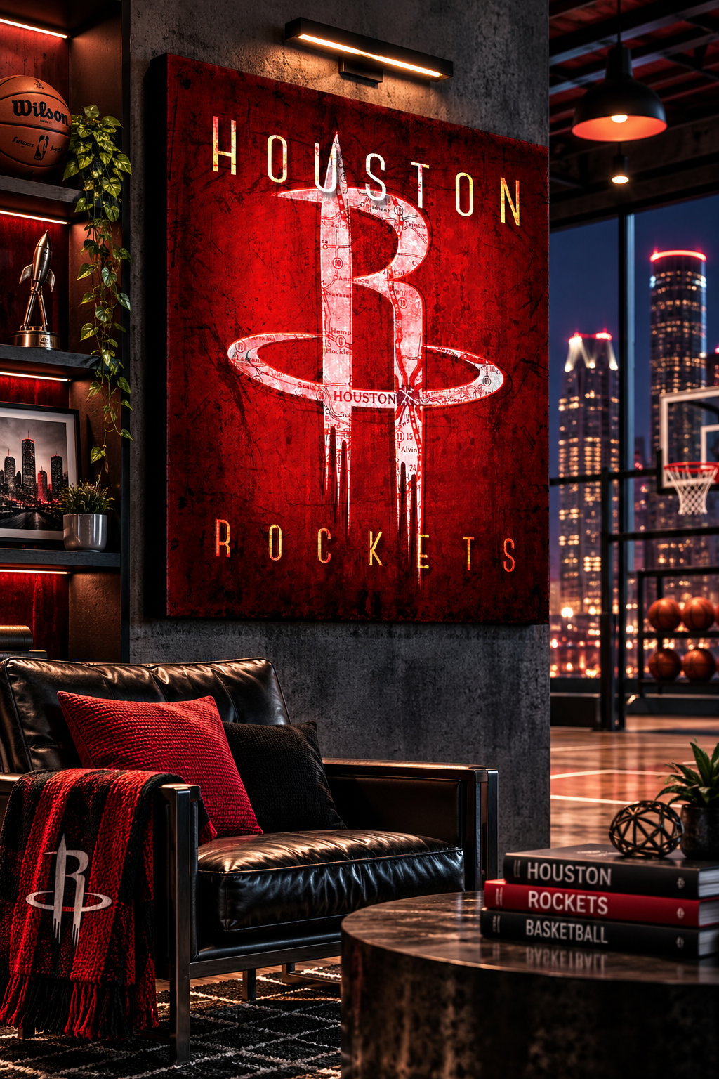 Houston Rockets Canvas Wall Art | Vintage Houston City Map | Basketball Decor