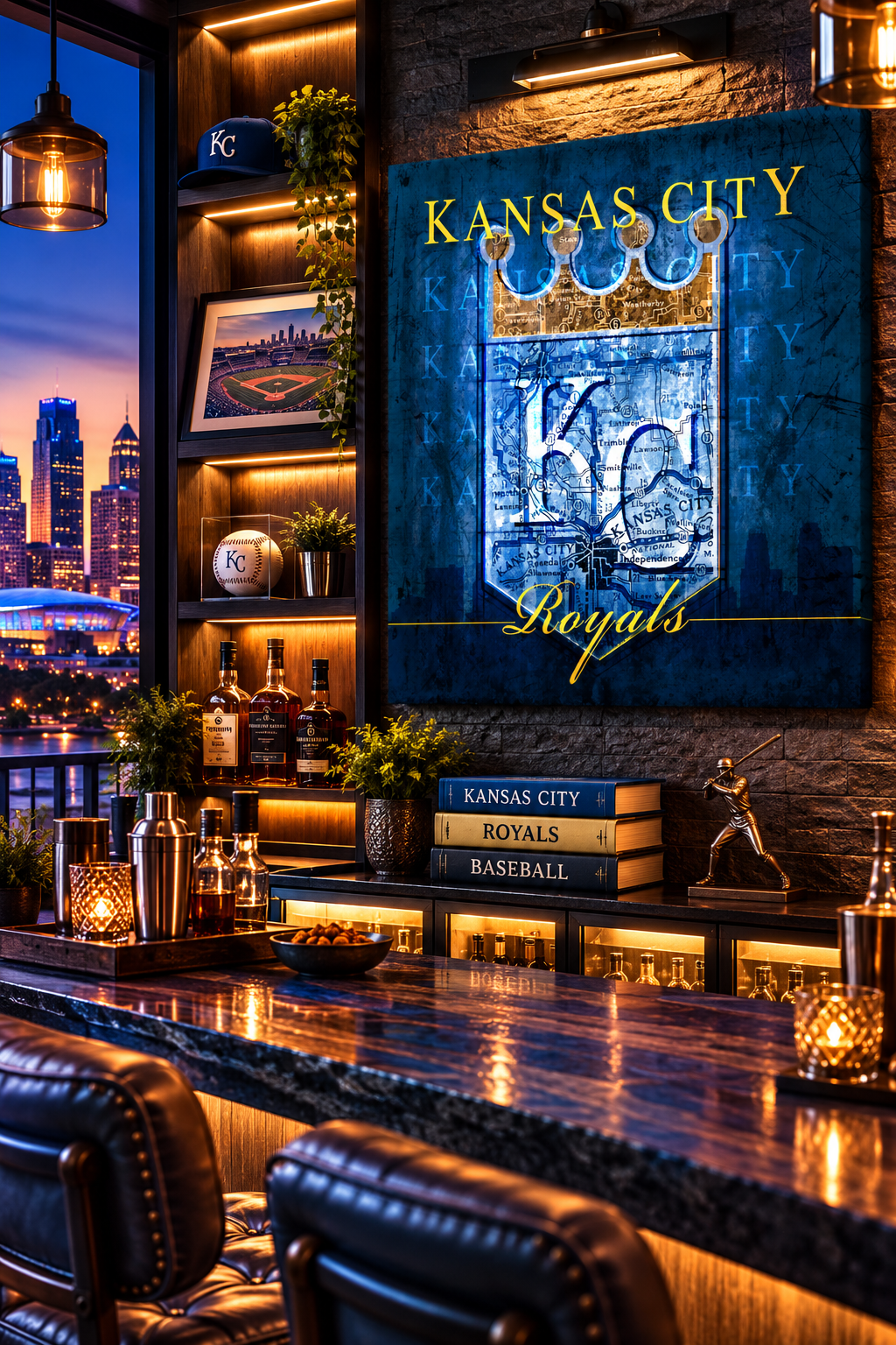 Kansas City Royals Canvas Wall Art | Vintage Kansas City Map, Crown & KC Baseball Design