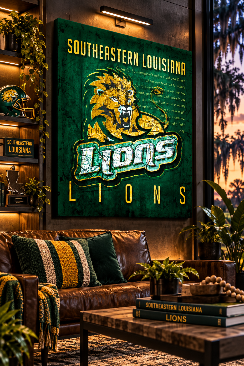 Southeastern Louisiana Lions Canvas Wall Art | Vintage Hammond Map & Fight Song Lyrics