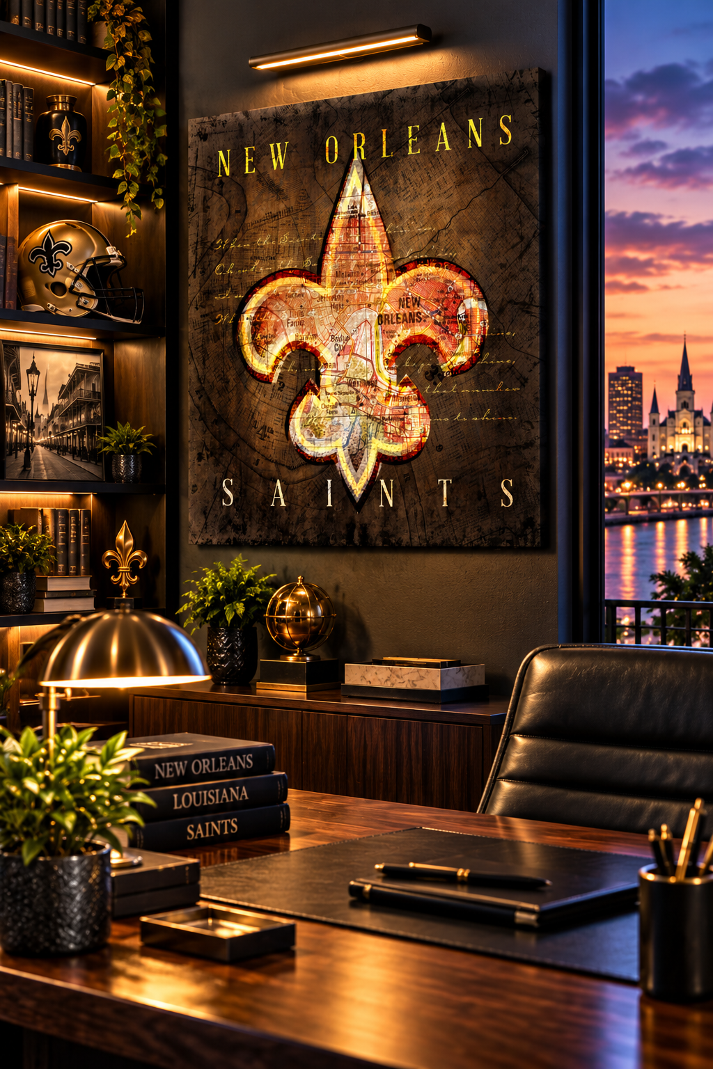 New Orleans Saints Wall Art | Vintage New Orleans City Map Fleur de Lis Canvas | Football Decor