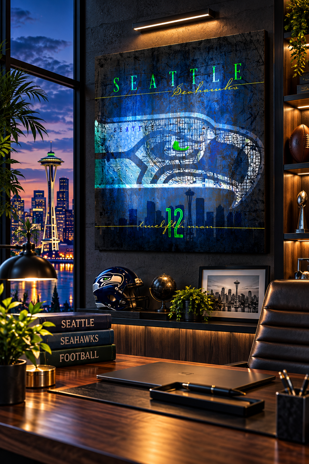 Seattle Seahawks Canvas Wall Art | Vintage Seattle City Map | 12th Man Football Decor