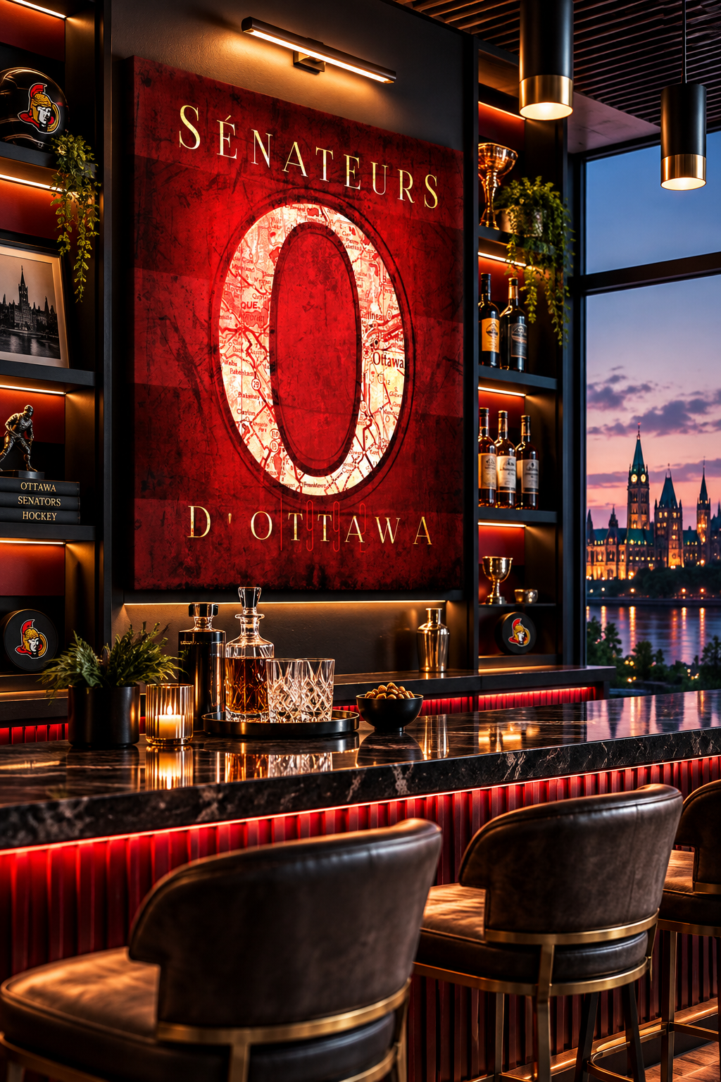 Ottawa Senators Canvas Wall Art | Vintage Ottawa City Map, Retro Senators O Logo & Hockey Decor