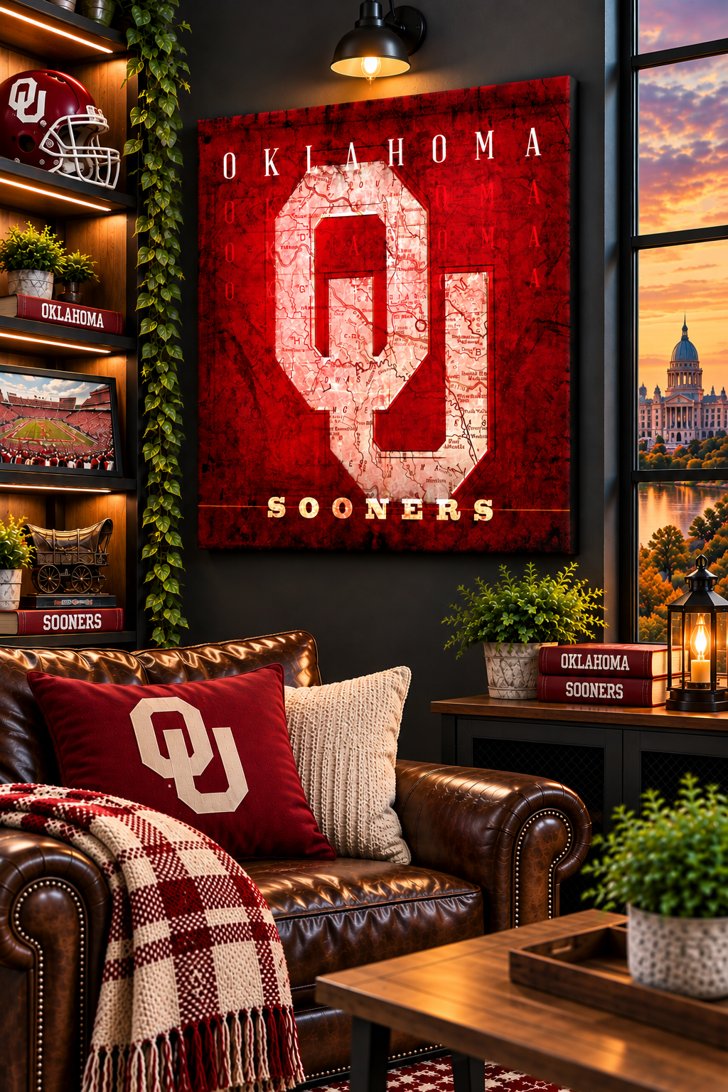 Oklahoma Sooners Canvas Wall Art | Vintage Oklahoma Map OU Football Decor