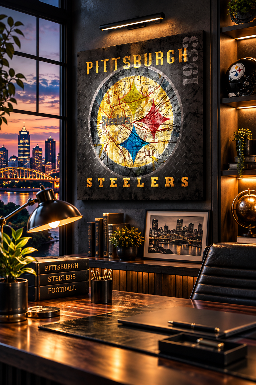 Pittsburgh Steelers Canvas Wall Art | Vintage Pittsburgh City Map | Football Man Cave Decor
