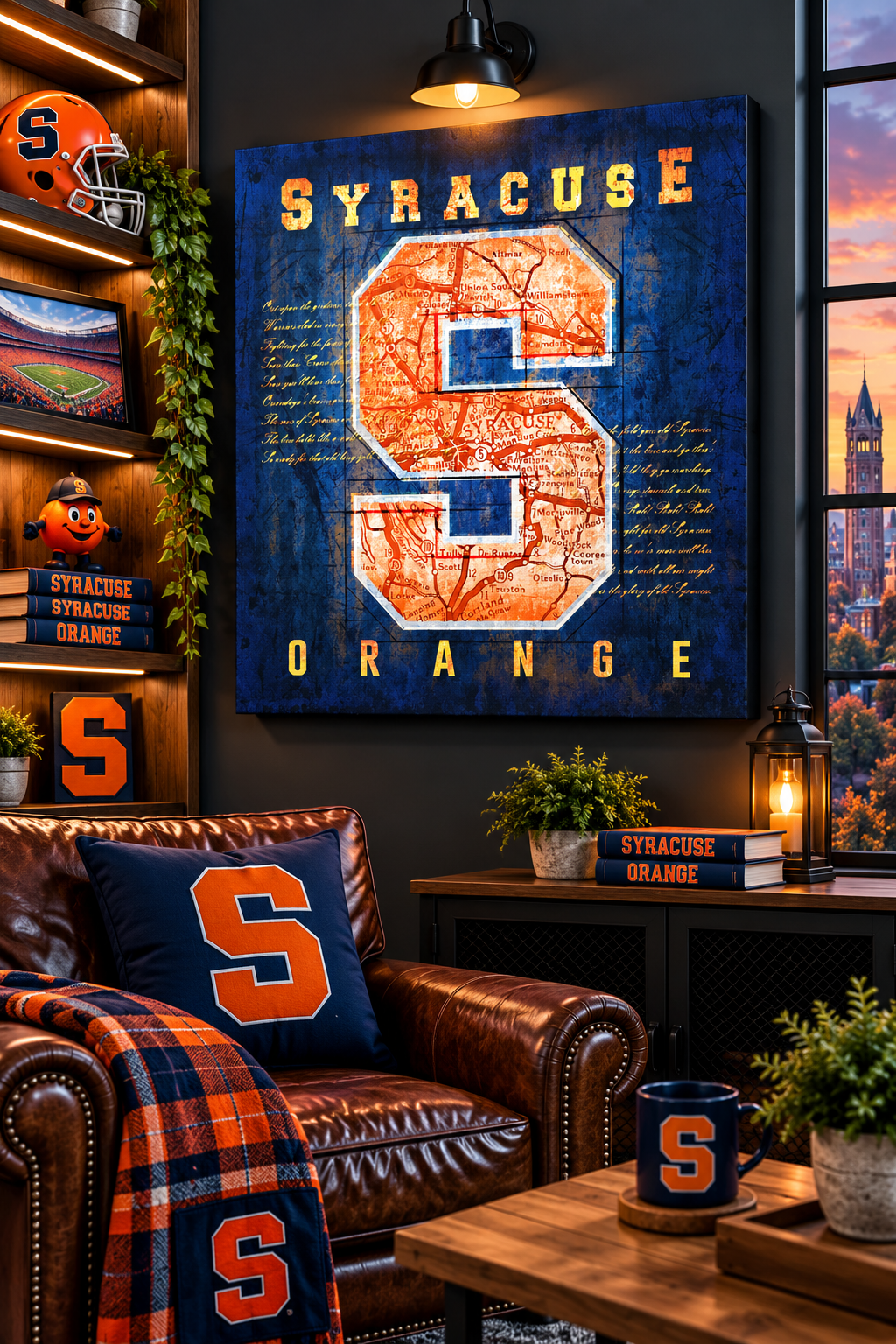 Syracuse Orange Fight Song Canvas Wall Art | Vintage Syracuse NY City Map | Syracuse University Football Decor & Alumni Gift