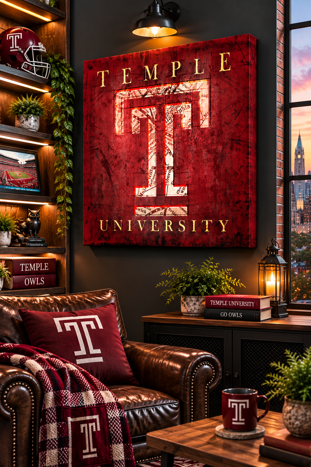 Temple Owls Vintage Philadelphia Map Canvas Wall Art | Temple University Decor | College Football Gifts