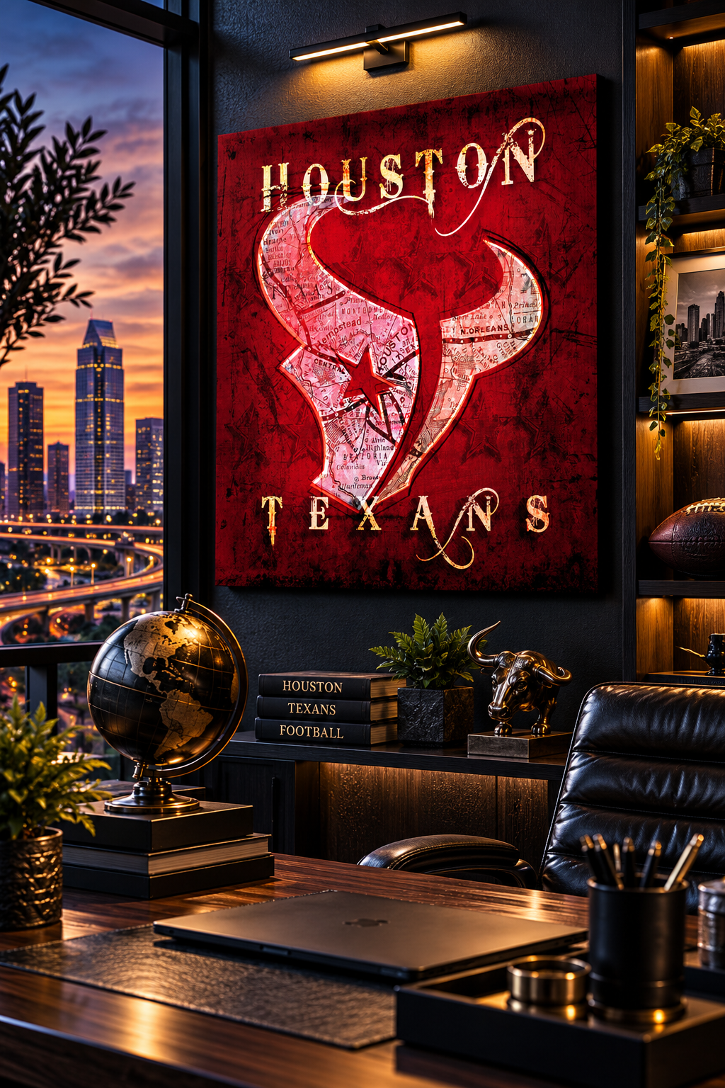 Houston Texans Canvas Wall Art | Vintage Houston City Map Football Decor