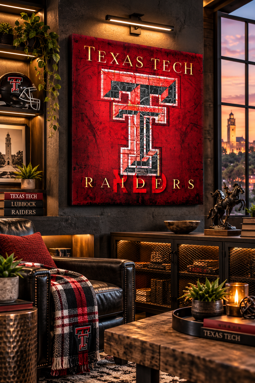 Texas Tech Red Raiders Canvas Wall Art | Vintage Lubbock Map & Double T Decor