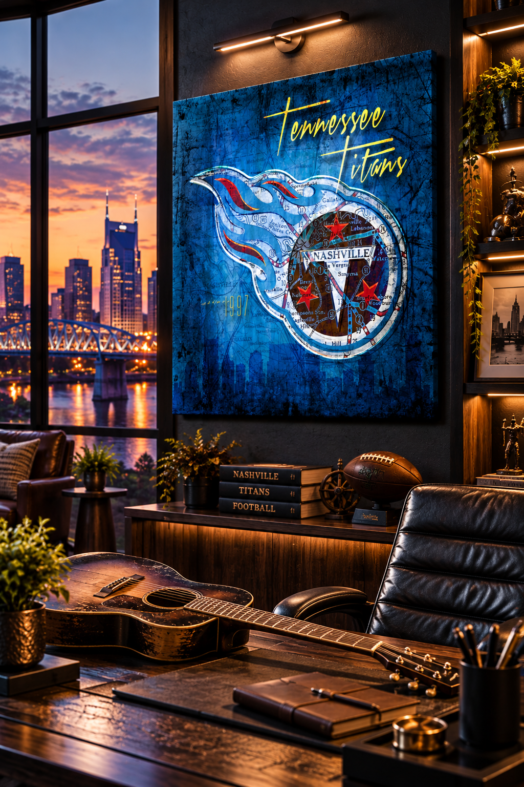 Tennessee Titans Canvas Wall Art | Vintage Nashville City Map Football Decor