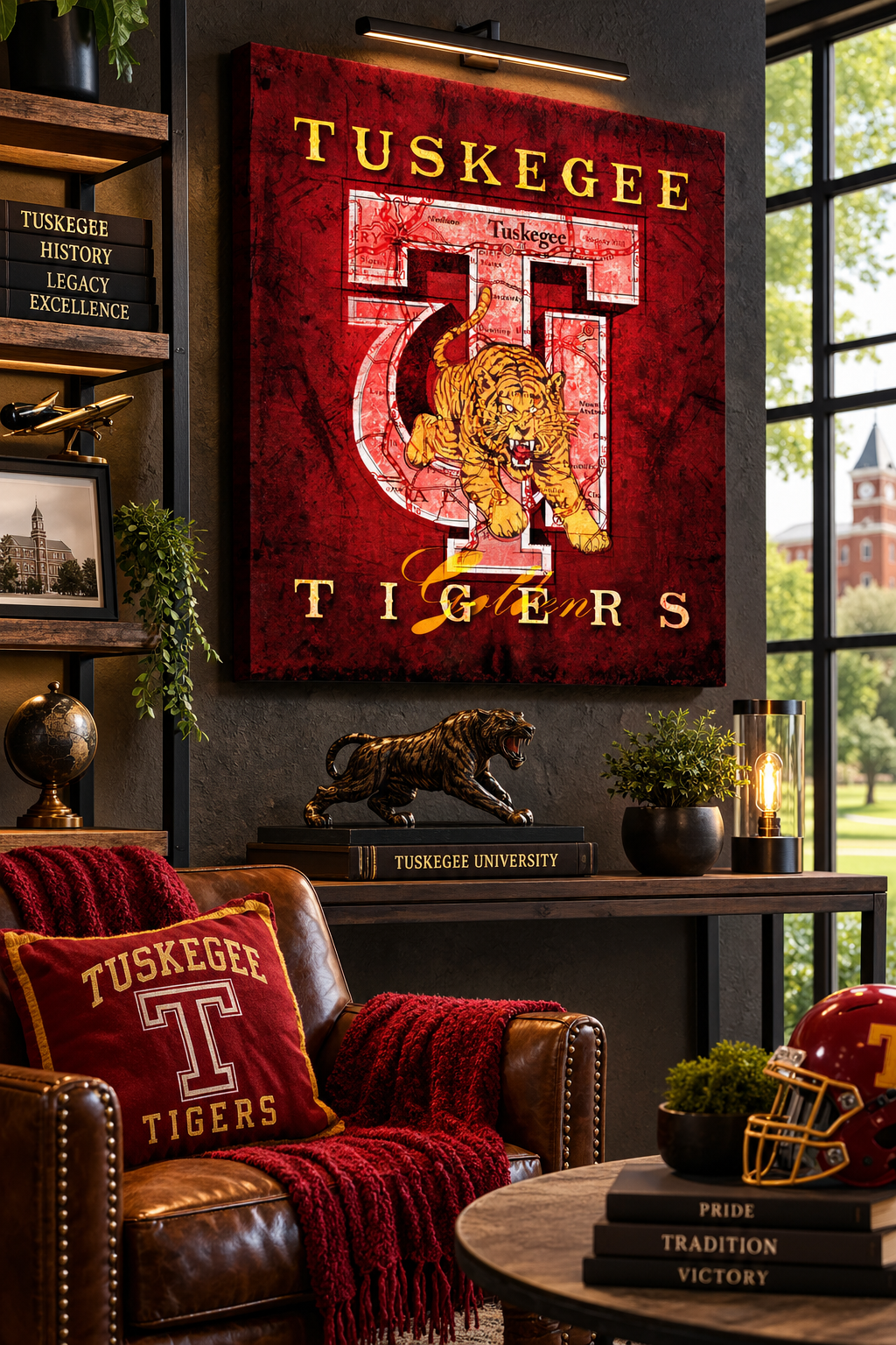 Tuskegee Golden Tigers Canvas Wall Art | Vintage Tuskegee Map & HBCU Decor