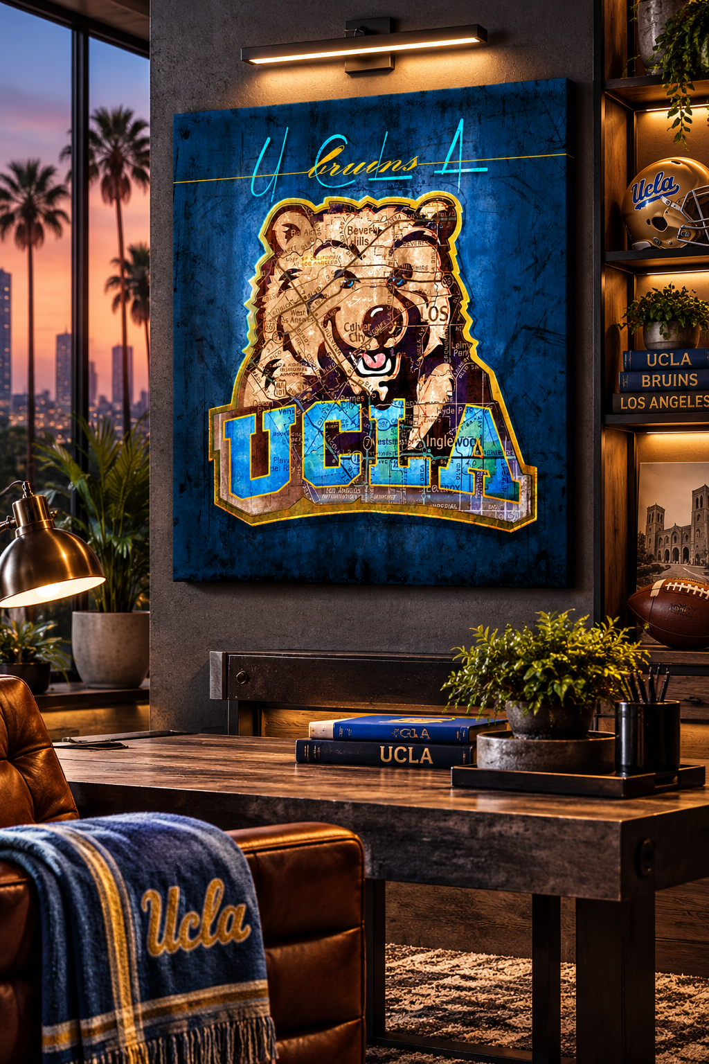 UCLA Bruins Canvas Wall Art | Vintage Los Angeles Map & Bruin Bear Decor