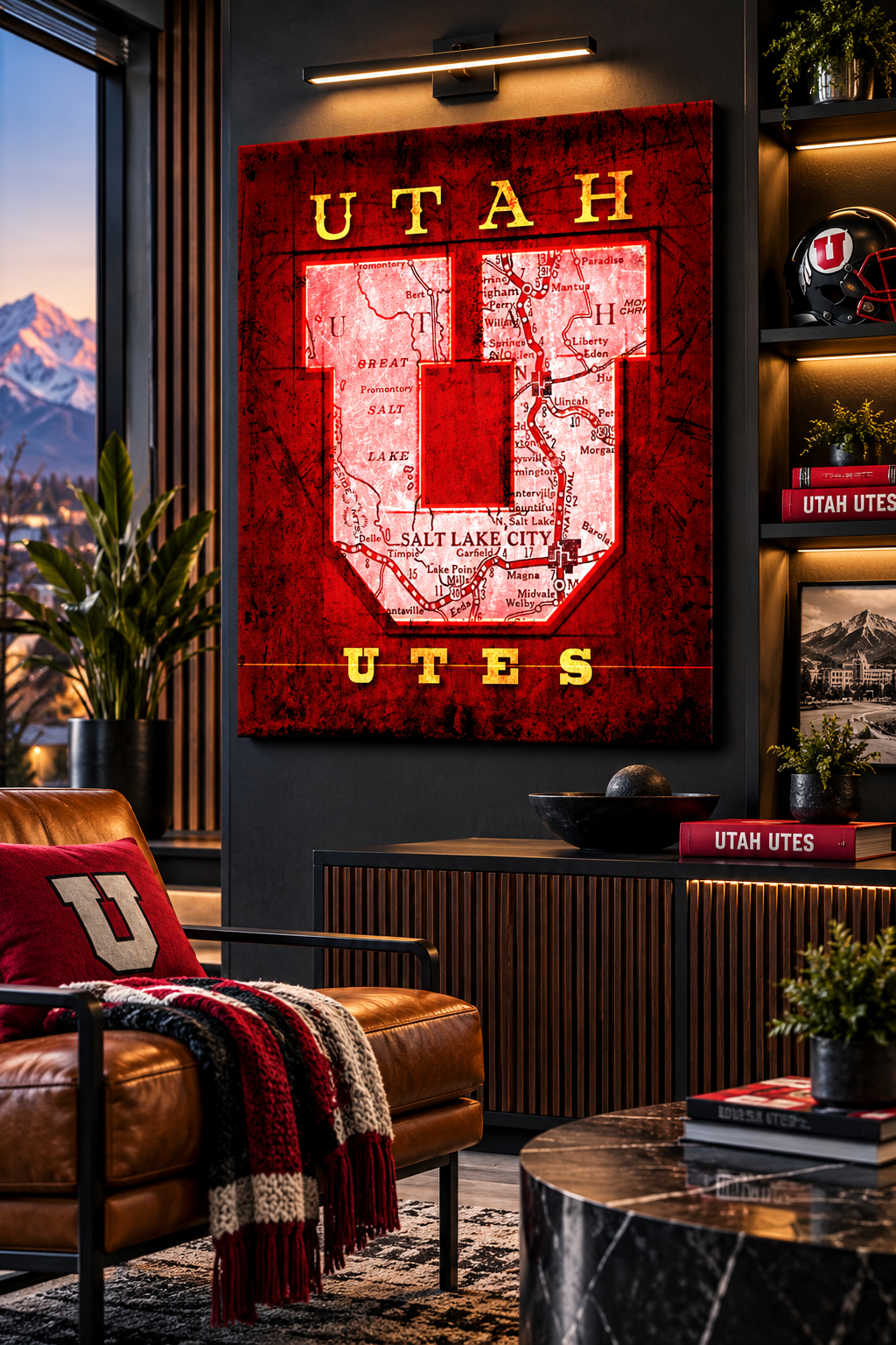 Utah Utes Canvas Wall Art | Vintage Salt Lake City Map & University of Utah Decor