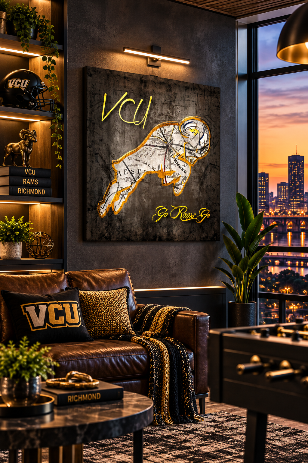 VCU Rams Canvas Wall Art | Vintage Richmond Virginia Map & Ram Mascot Design