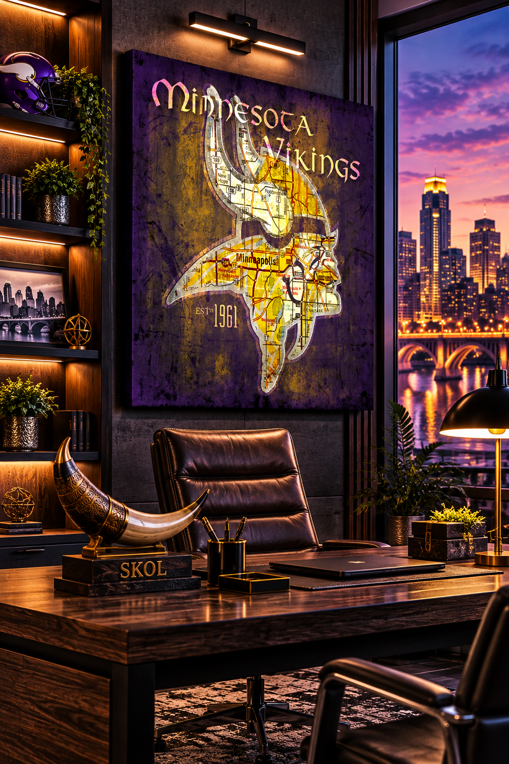 Minnesota Vikings Canvas Wall Art | Vintage Minneapolis City Map Football Decor