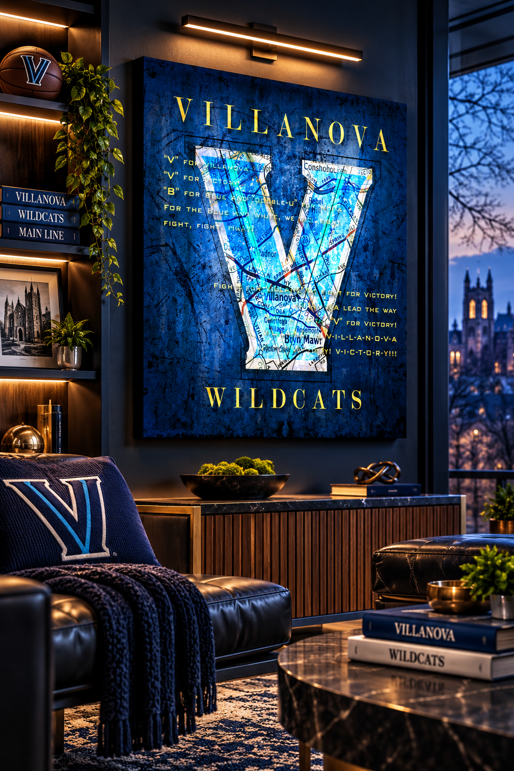 Villanova Wildcats Canvas Wall Art | Vintage Main Line Map & Fight Song Lyrics