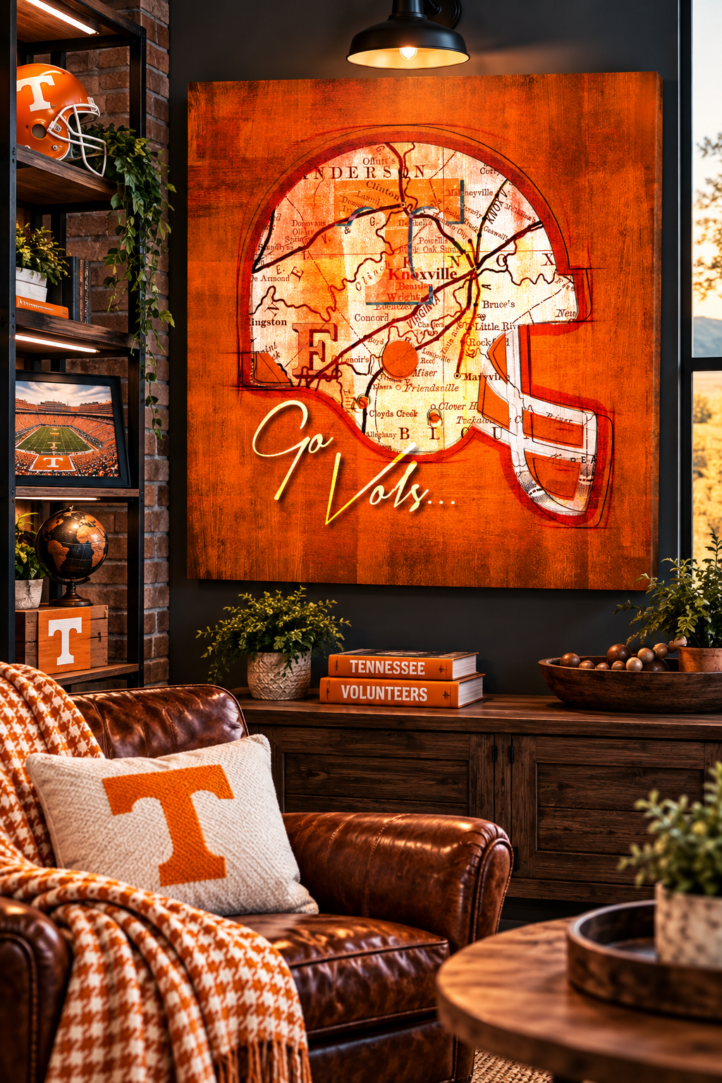 Tennessee Volunteers Wall Art | Vintage Knoxville Map Football Helmet Canvas