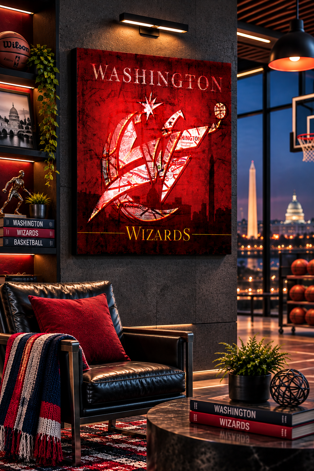 Washington Wizards Canvas Wall Art | Vintage Washington DC City Map | Basketball Decor