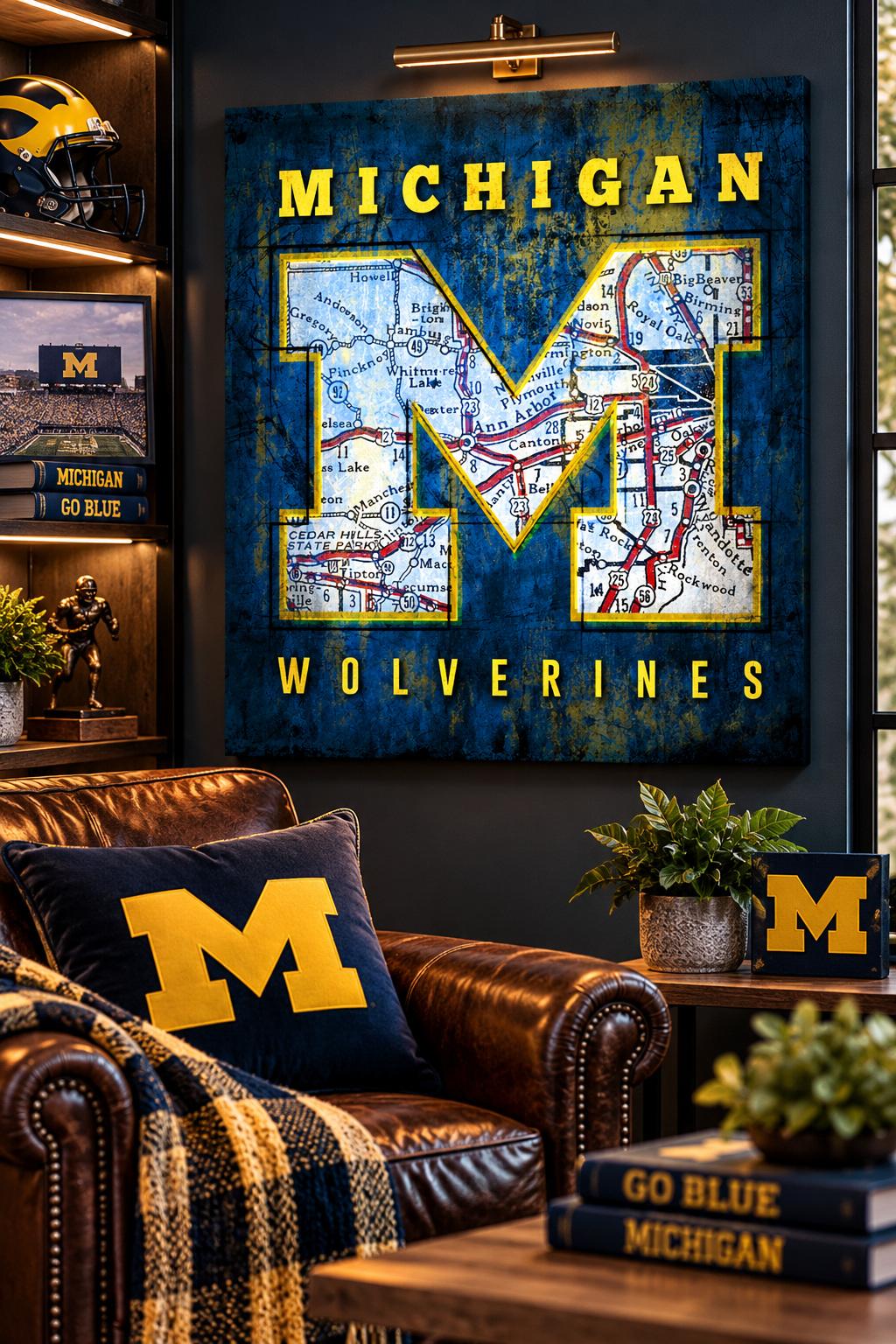 Michigan Wolverines Wall Art | Vintage Ann Arbor Map Canvas