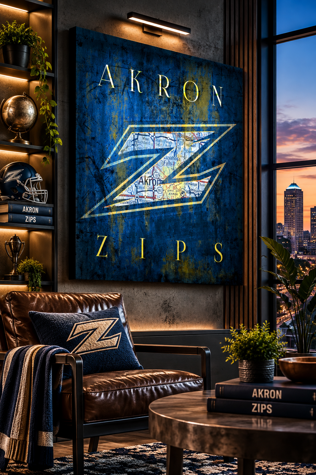 Akron Zips Canvas Wall Art | Vintage Akron Ohio Map & University of Akron Z Design