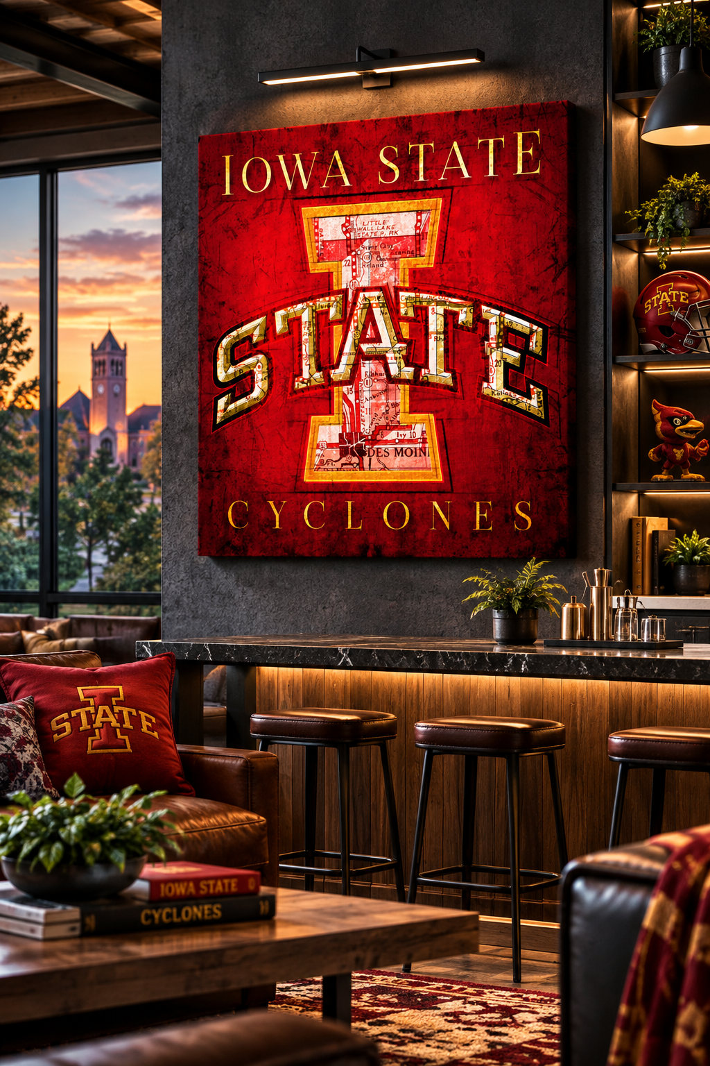 Iowa State Cyclones Canvas Wall Art | Vintage Iowa Map & I-State Design